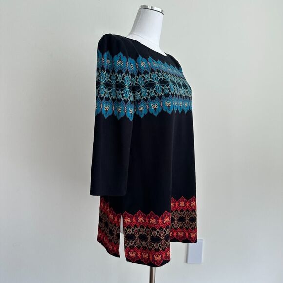 St John Sweater Large Wool Blend Knit Damask Southwestern Mod Metallic Luxe Art - Picture 6 of 10